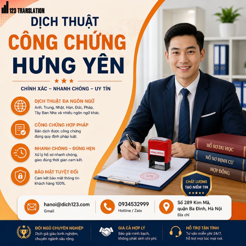 Dịch thuật công chứng Hưng Yên – Dịch vụ chuyên nghiệp đáp ứng mọi nhu cầu hồ sơ