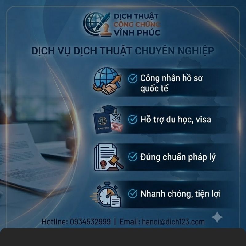 Lựa chọn Dịch thuật công chứng Vĩnh Phúc để hoàn thiện hồ sơ nhanh hơn, hạn chế sai sót và tiết kiệm thời gian.