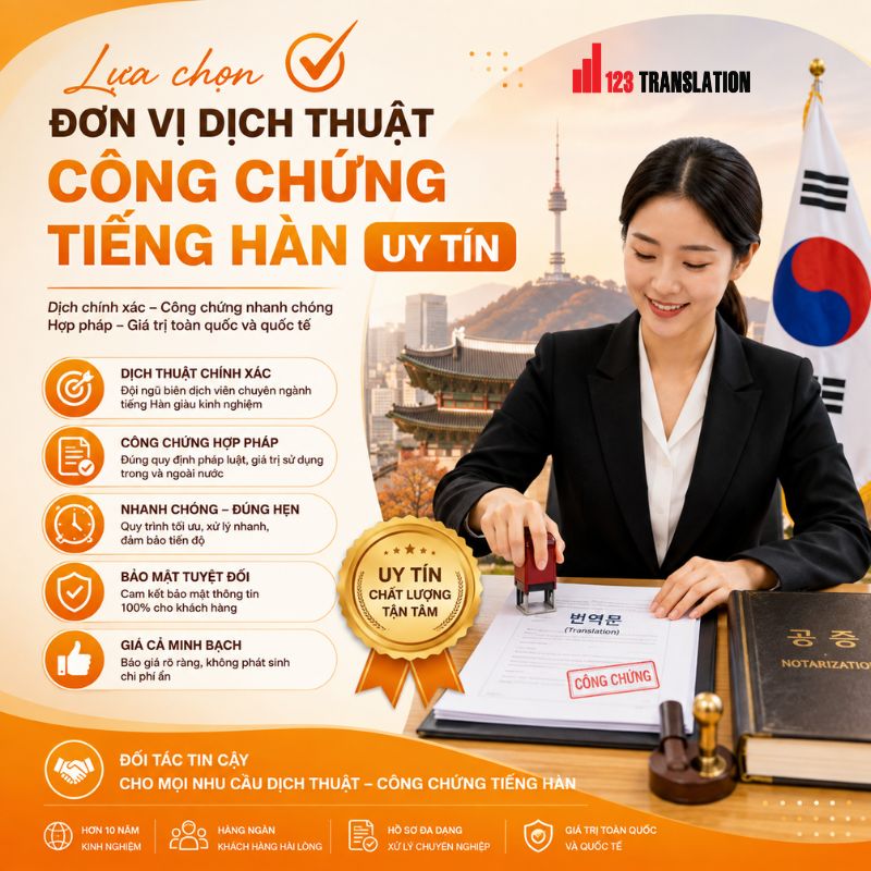 : Dịch vụ chuyên nghiệp, bản dịch tiếng Hàn chính xác, chuẩn nội dung và phù hợp với hồ sơ du học, xin visa, hồ sơ cá nhân và doanh nghiệp.