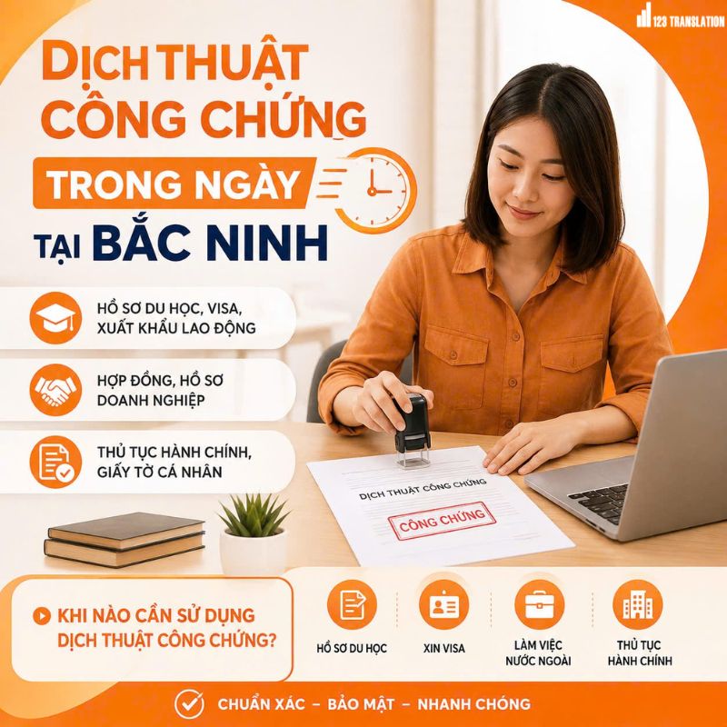 Dịch thuật công chứng trong ngày tại Bắc Ninh