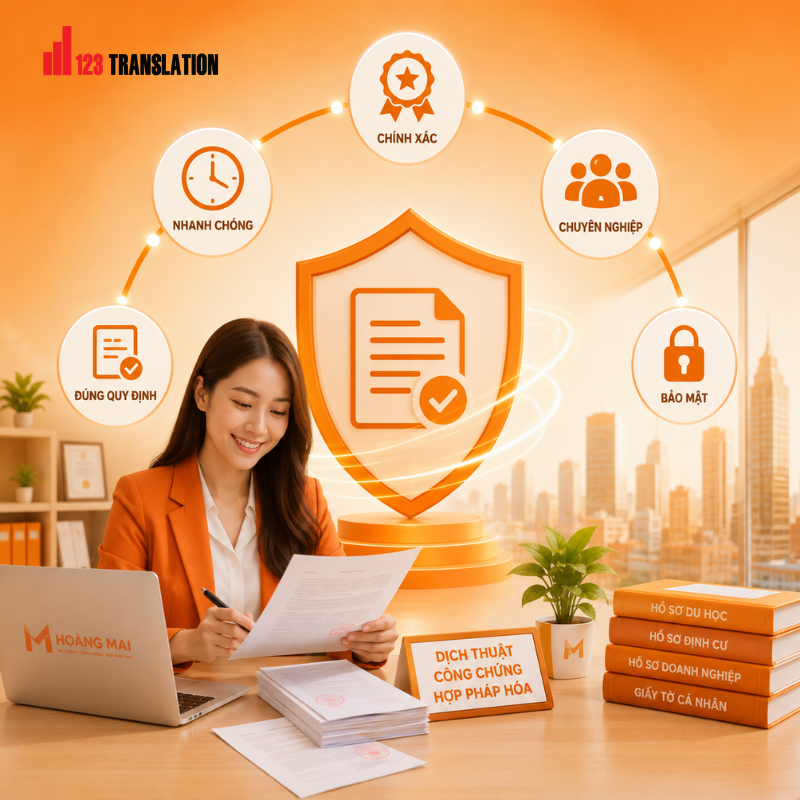 Dịch thuật chính xác, hỗ trợ dịch thuật công chứng – hợp pháp hóa, xử lý hồ sơ nhanh chóng và đúng quy định.
